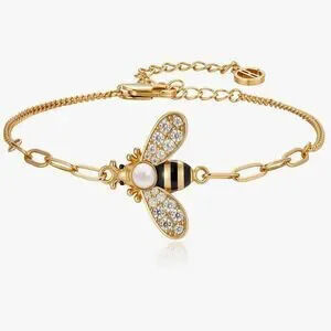 NEW?18K Gold Plated Gold Bee Bracelet with Crystals
